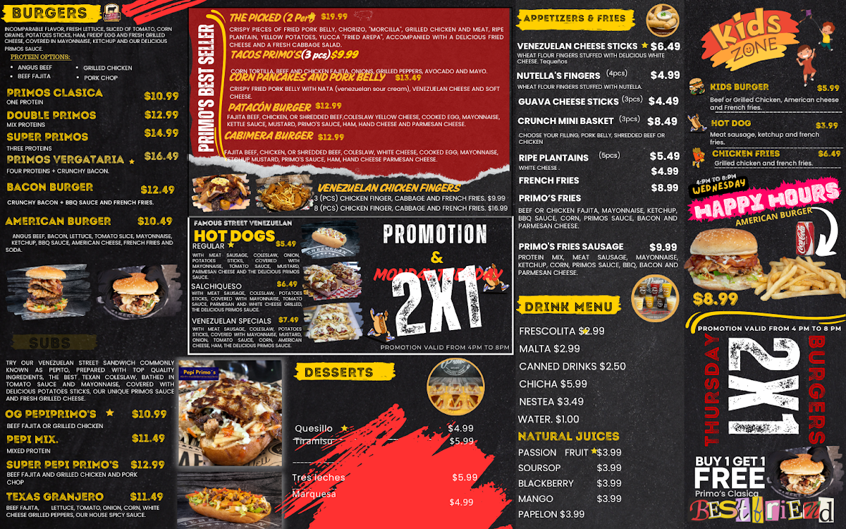 Primo's Venezuelan Street Food menu board