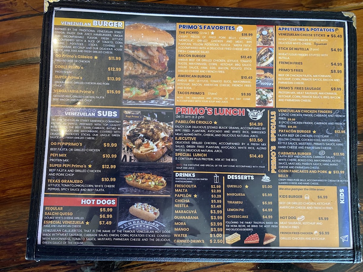 Primo's Venezuelan Street Food menu board