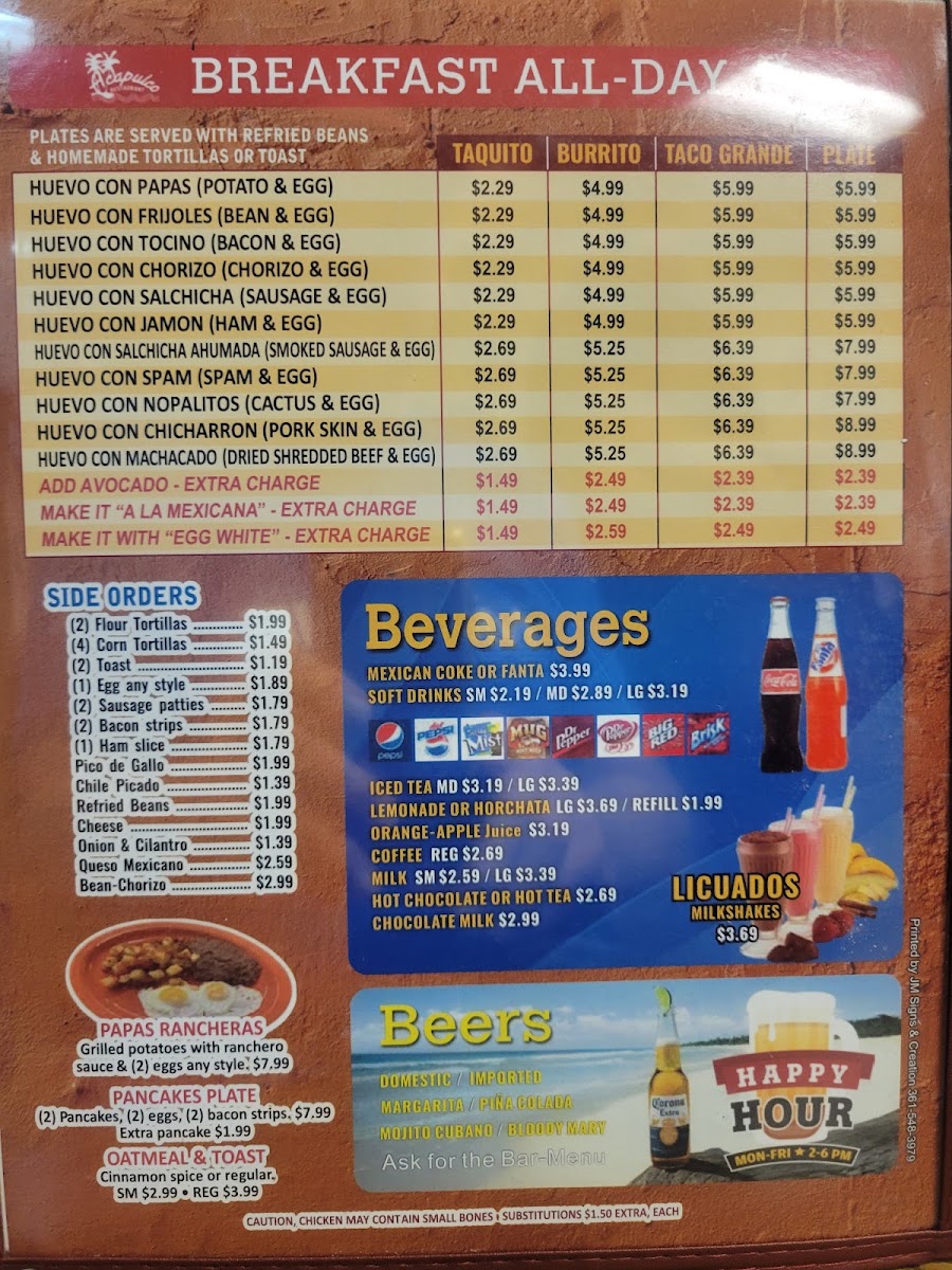 Los Compadres menu board