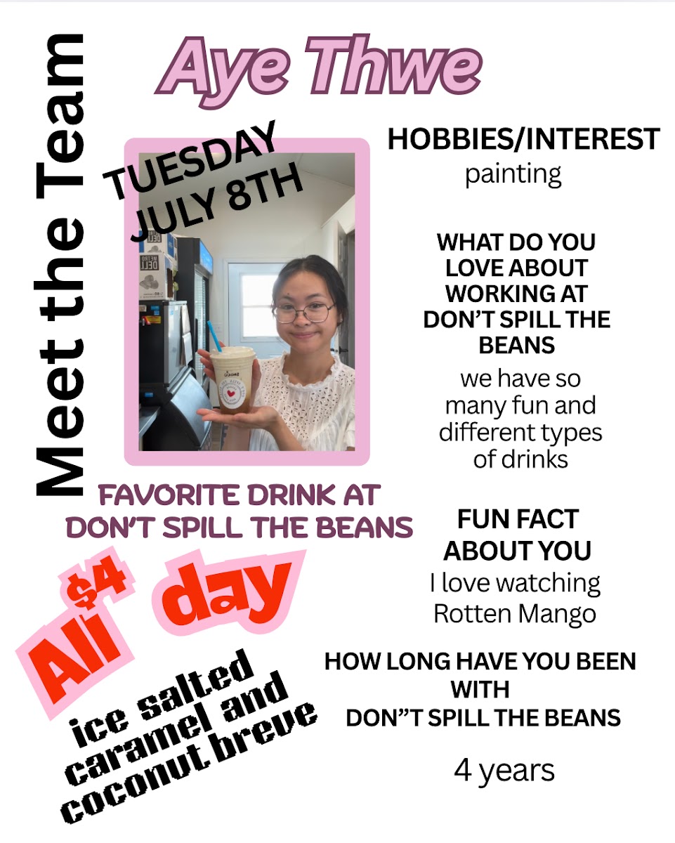Don't Spill the Beans 2 Go - Northside menu board