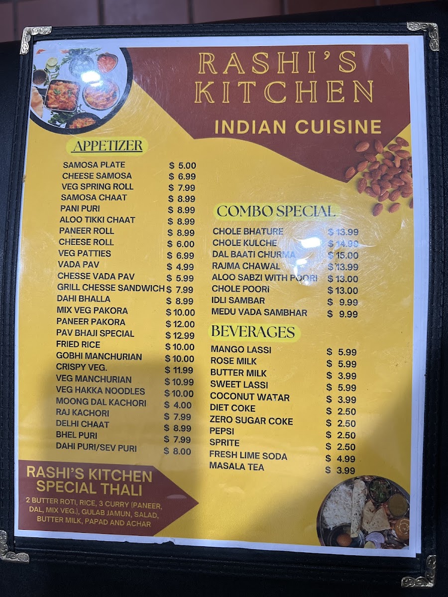 Rashi’s Kitchen Indian Cuisine menu board