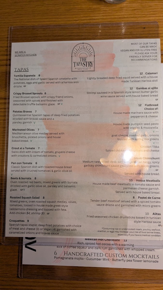 The Tapastry menu board