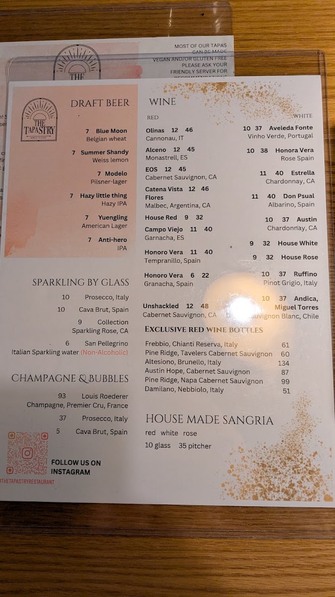 The Tapastry menu board