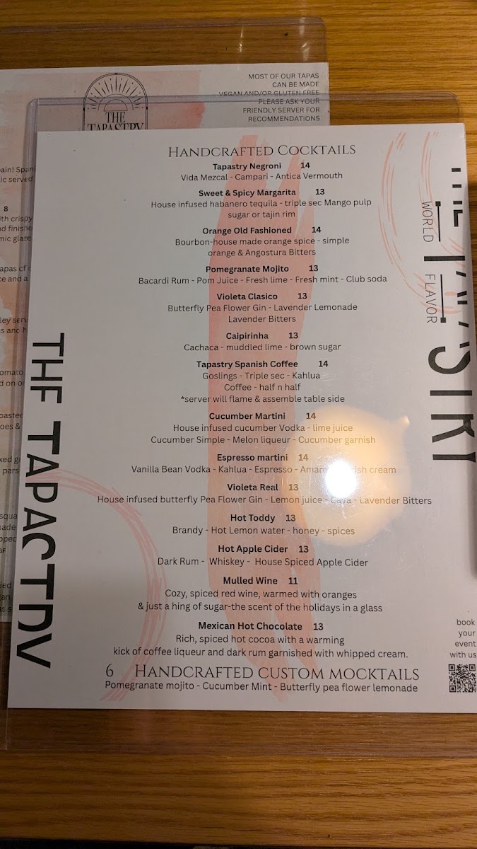 The Tapastry menu board