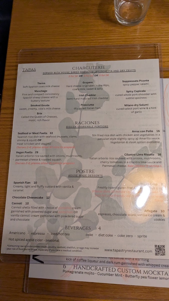 The Tapastry menu board