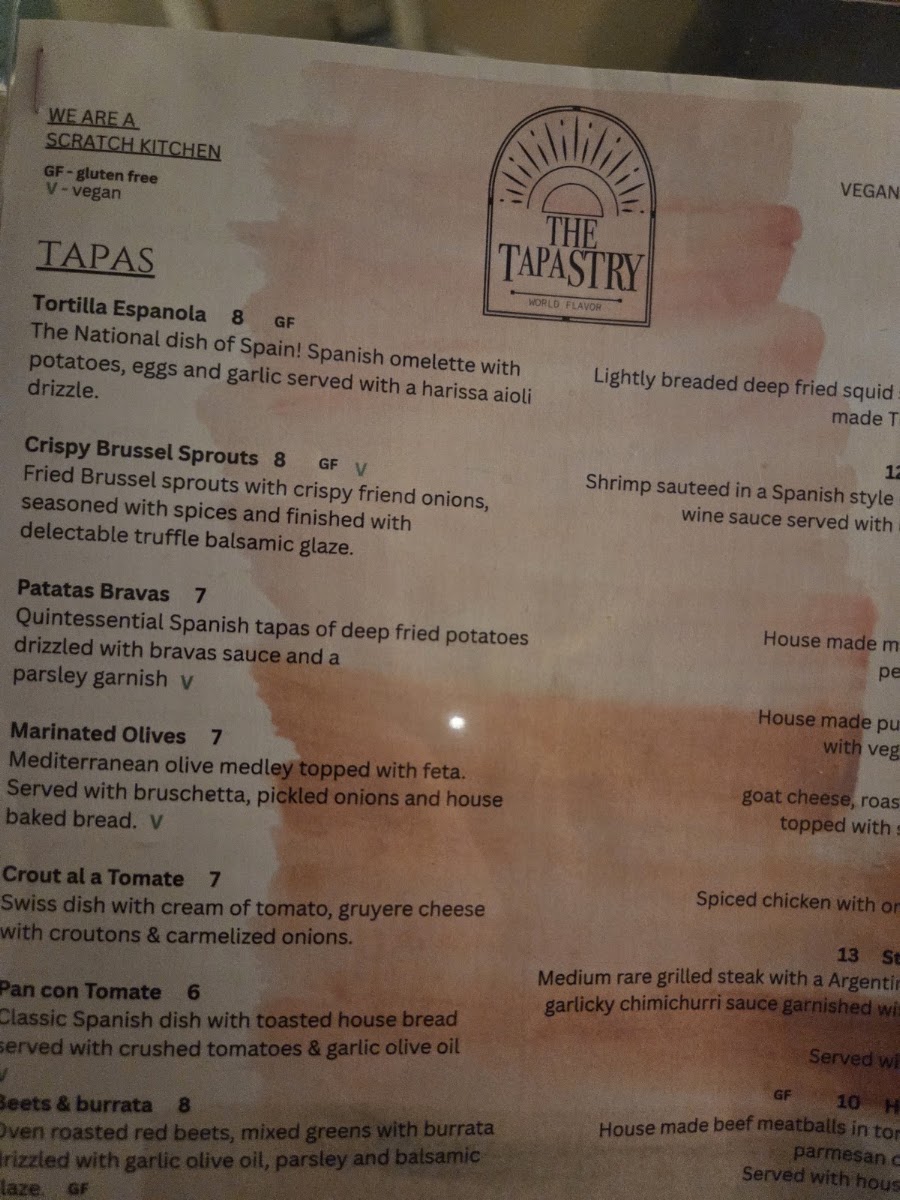 The Tapastry menu board