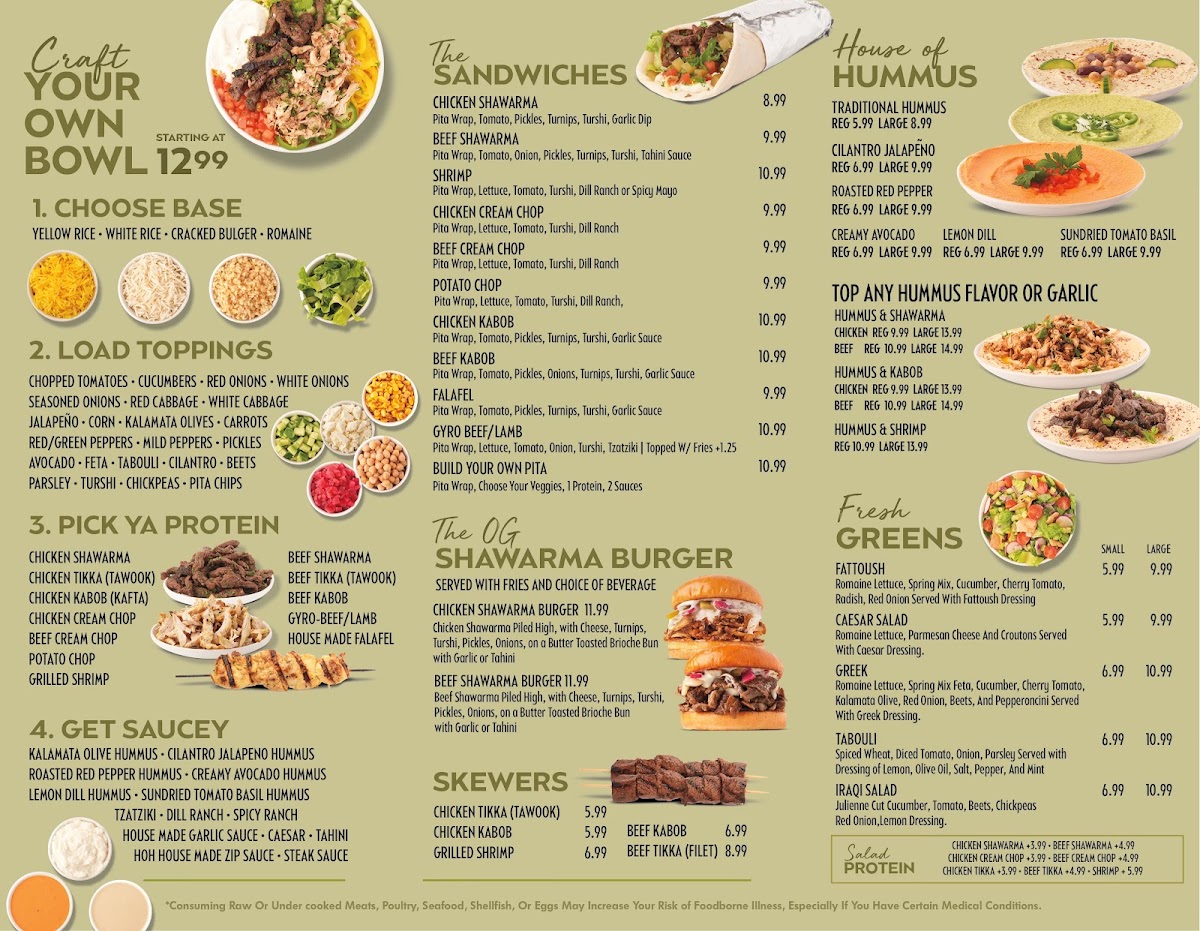 House Of Hummus - Shelby menu board