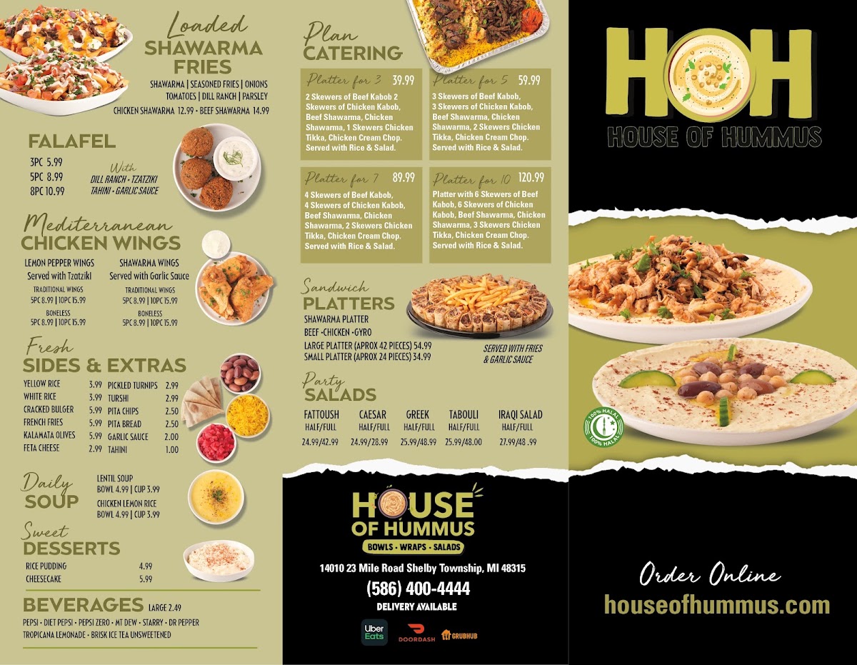 House Of Hummus - Shelby menu board