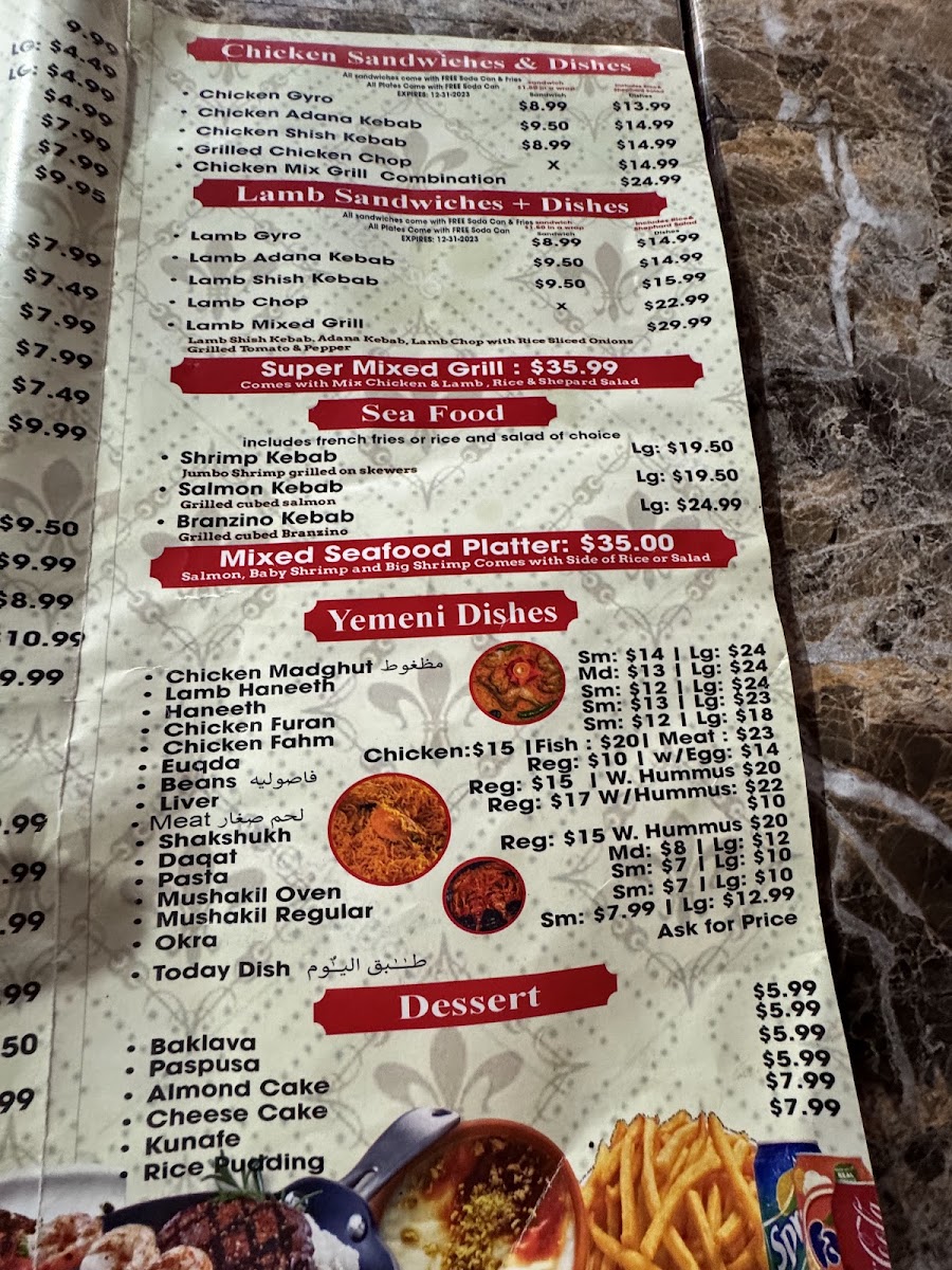 Red Sea Restaurant(Detox) menu board