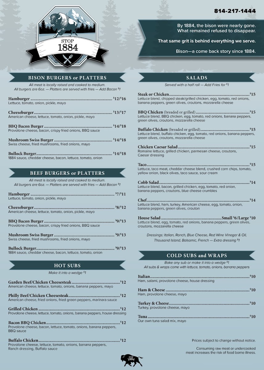 Stop 1884 menu board
