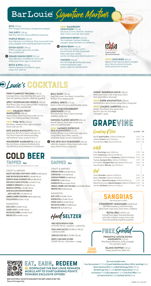 Bar Louie Wichita menu board