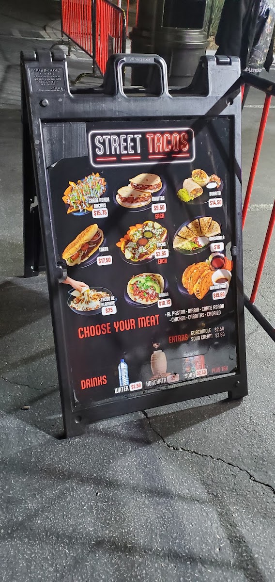 Street Tacos LV IV menu board