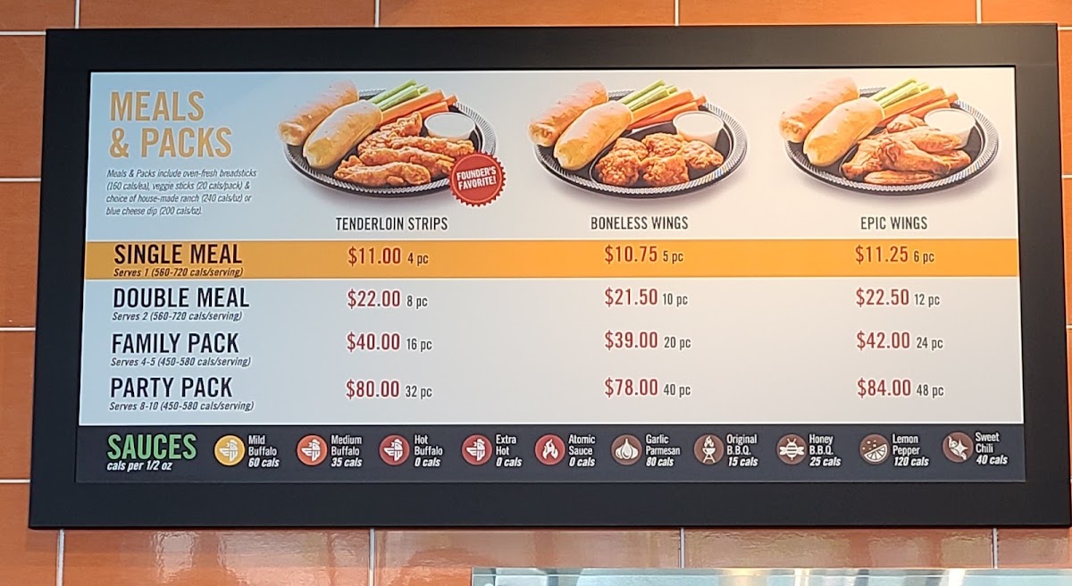 Epic Wings menu board