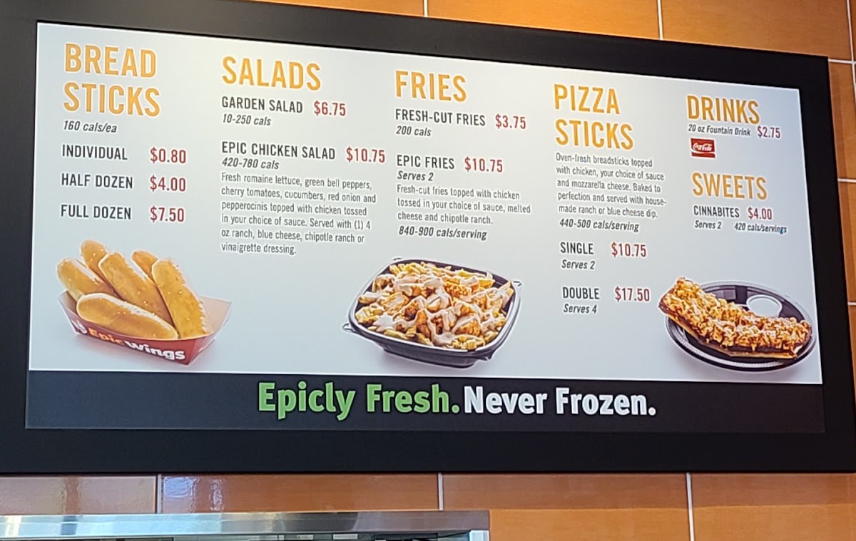 Epic Wings menu board