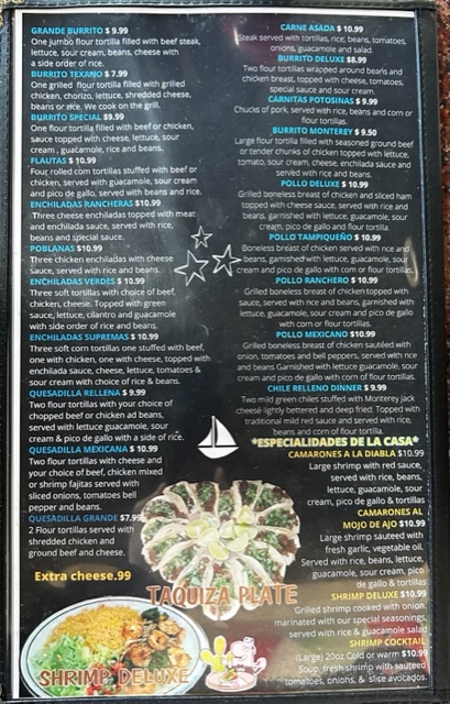JCs Mexican Restaurant LLC menu board