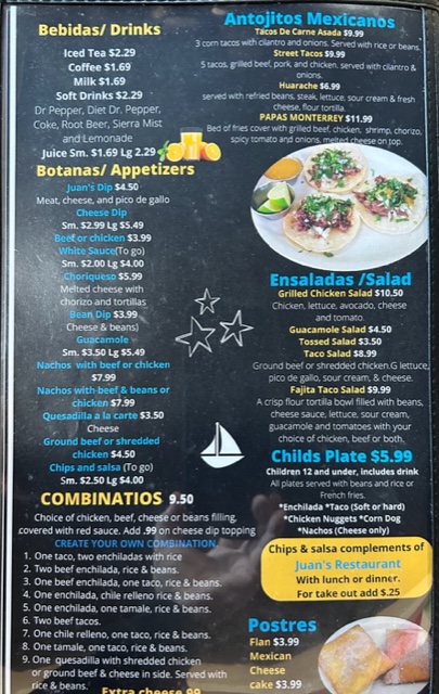 JCs Mexican Restaurant LLC menu board