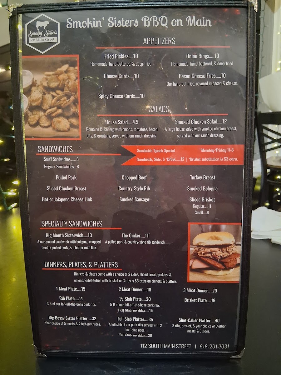 Smokin’ Sisters BBQ on Main menu board