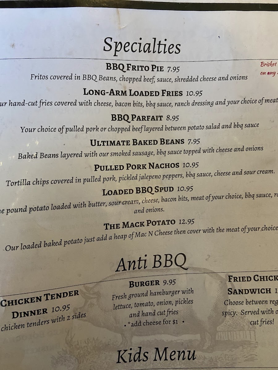 Smokin’ Sisters BBQ on Main menu board