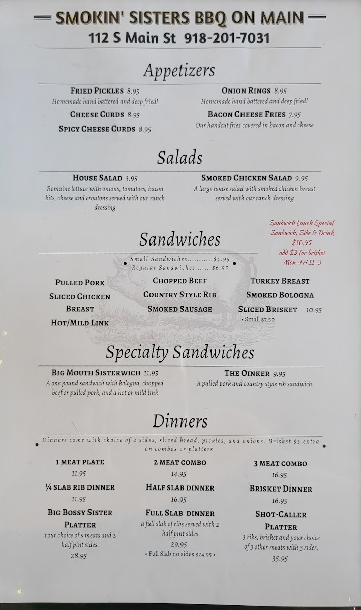 Smokin’ Sisters BBQ on Main menu board
