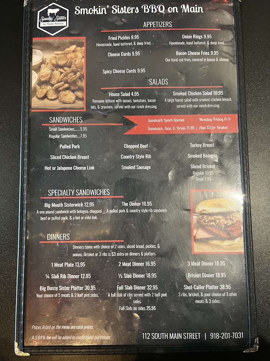 Smokin’ Sisters BBQ on Main menu board