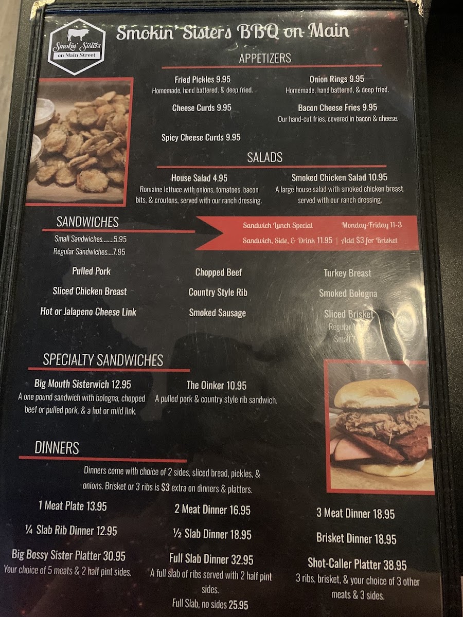 Smokin’ Sisters BBQ on Main menu board