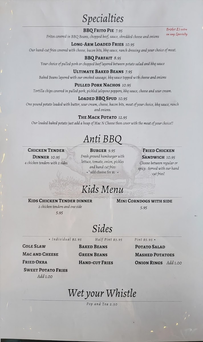 Smokin’ Sisters BBQ on Main menu board