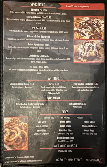 Smokin’ Sisters BBQ on Main menu board