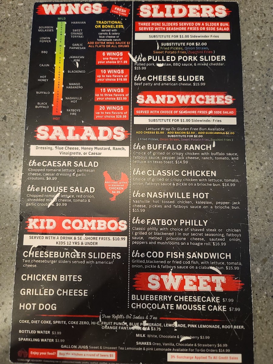 Fatboys - Panama City FL menu board