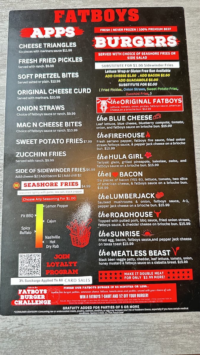 Fatboys - Panama City FL menu board