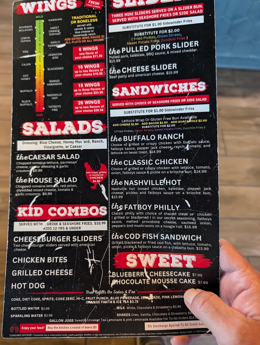 Fatboys - Panama City FL menu board