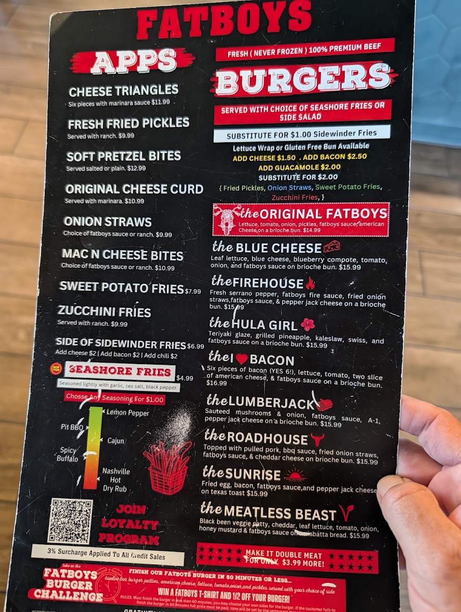 Fatboys - Panama City FL menu board