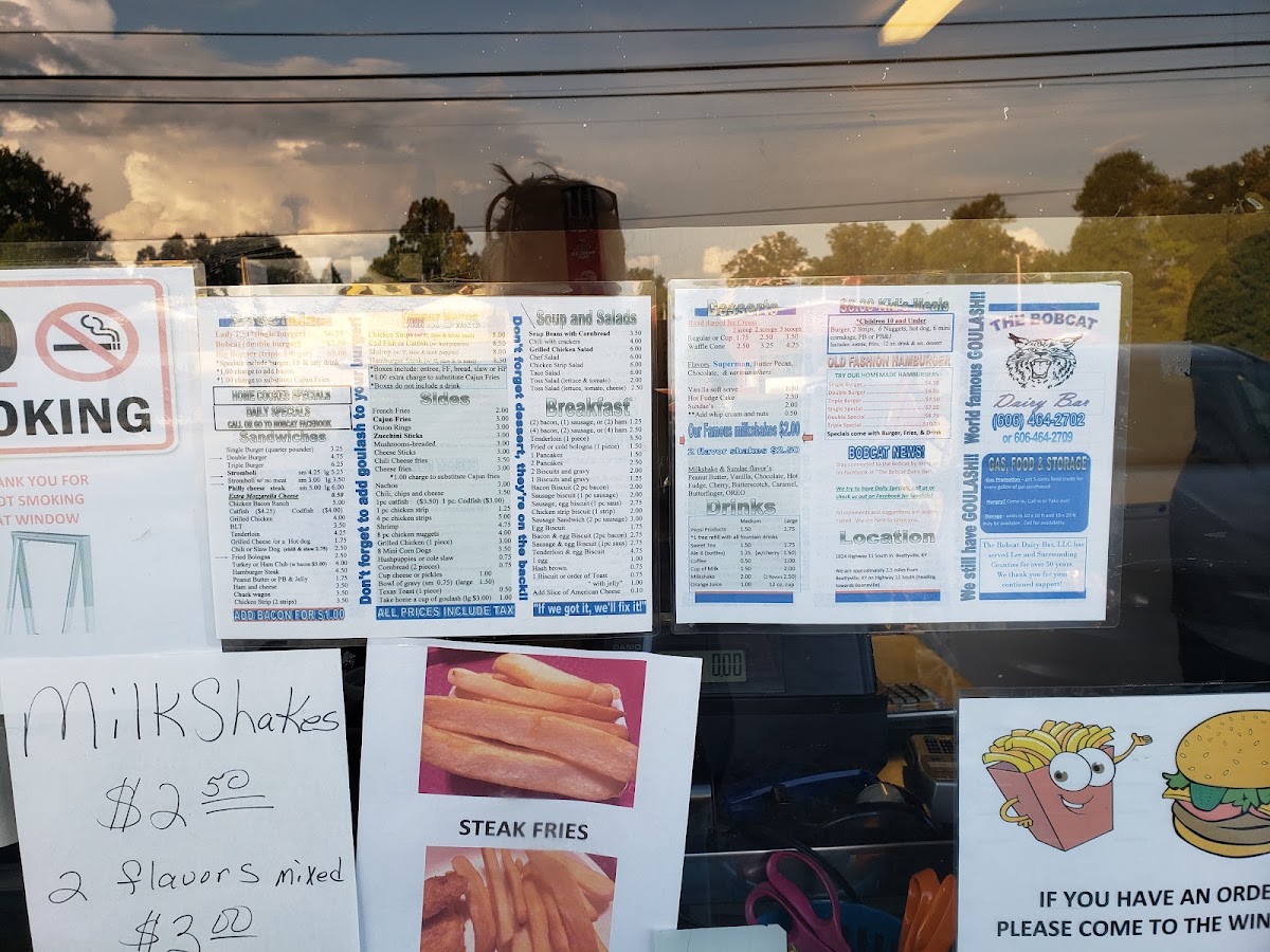 Bobcat Dairy Bar menu board