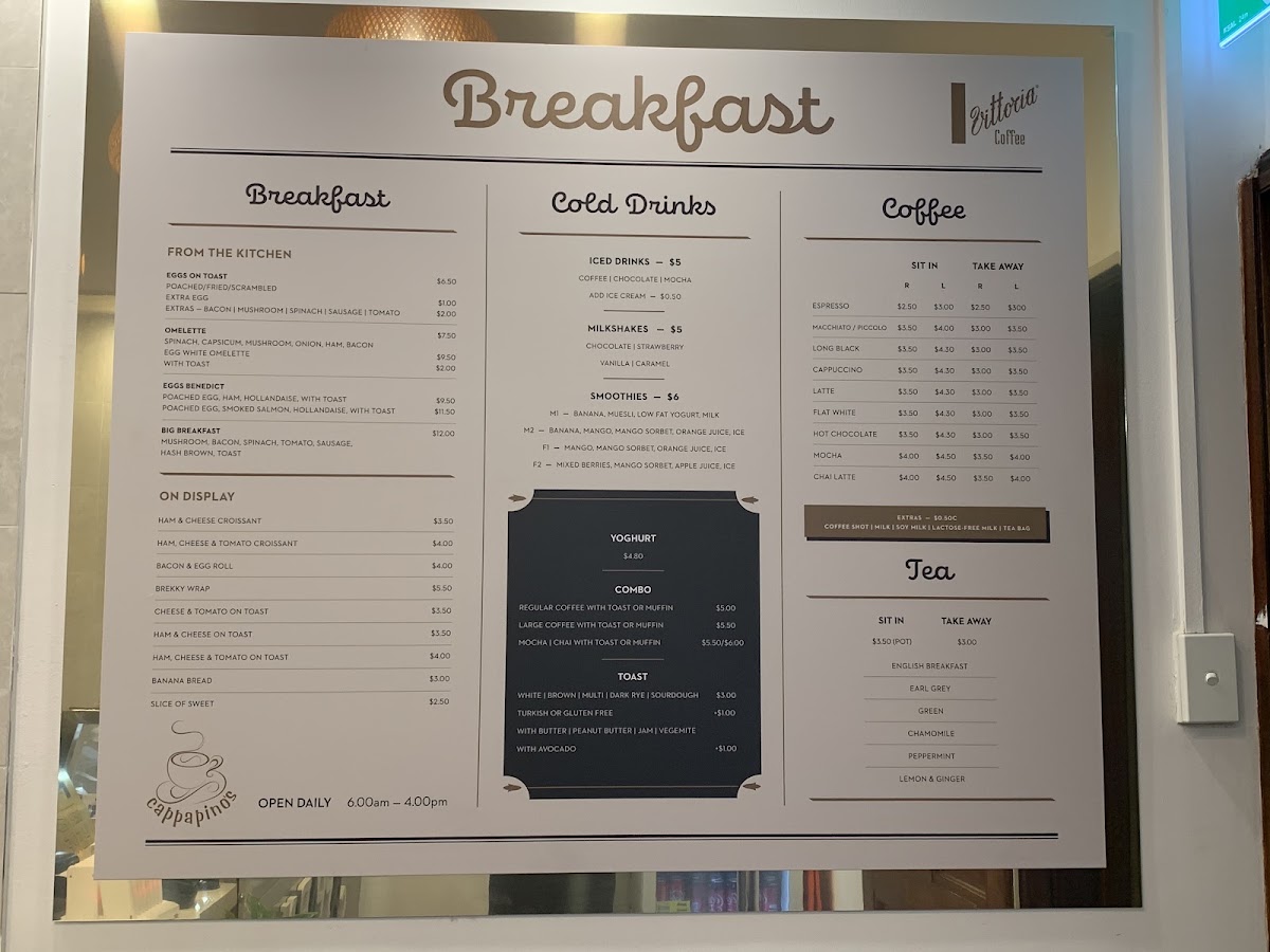 Cappapinos Cafe menu board