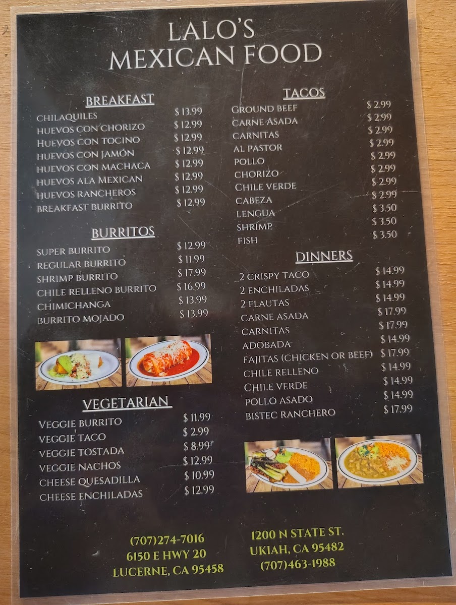 Lalo's Mexican Food menu board