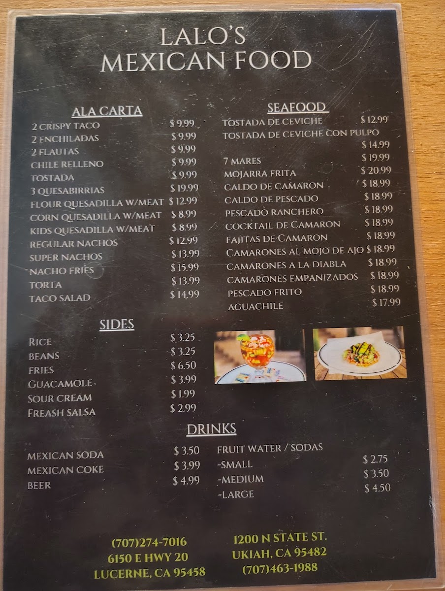 Lalo's Mexican Food menu board