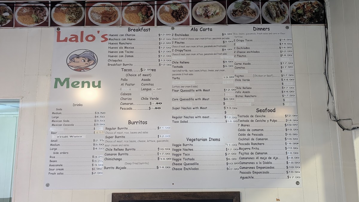 Lalo's Mexican Food menu board