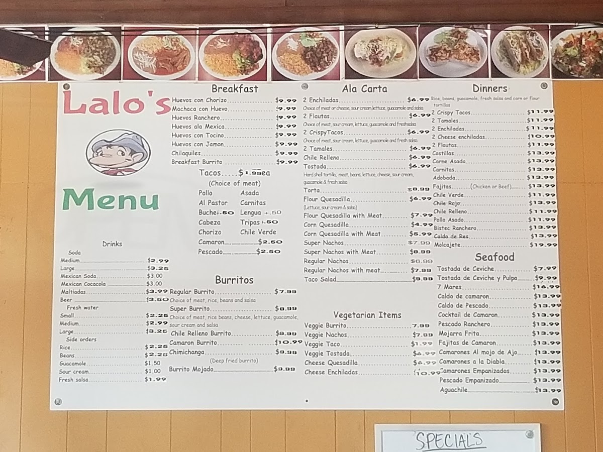 Lalo's Mexican Food menu board