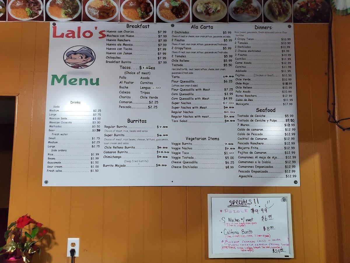 Lalo's Mexican Food menu board