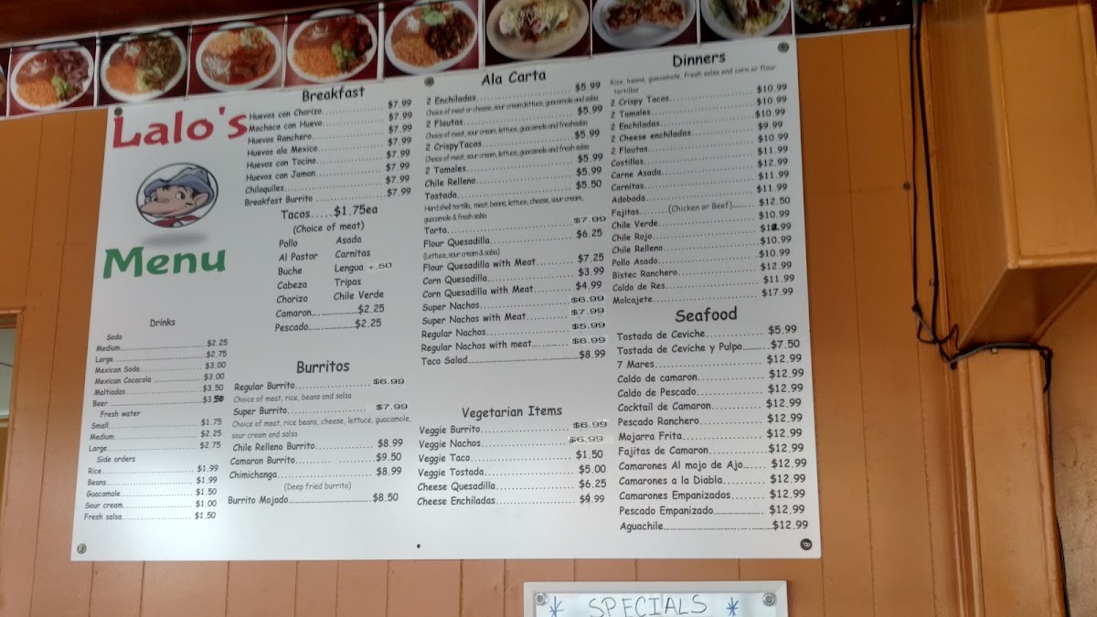 Lalo's Mexican Food menu board