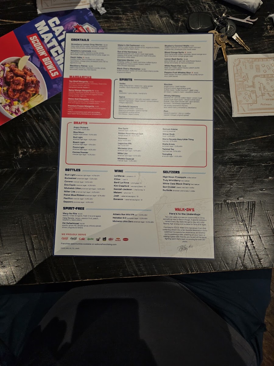 Walk-On's Sports Bistreaux Central, LA menu board