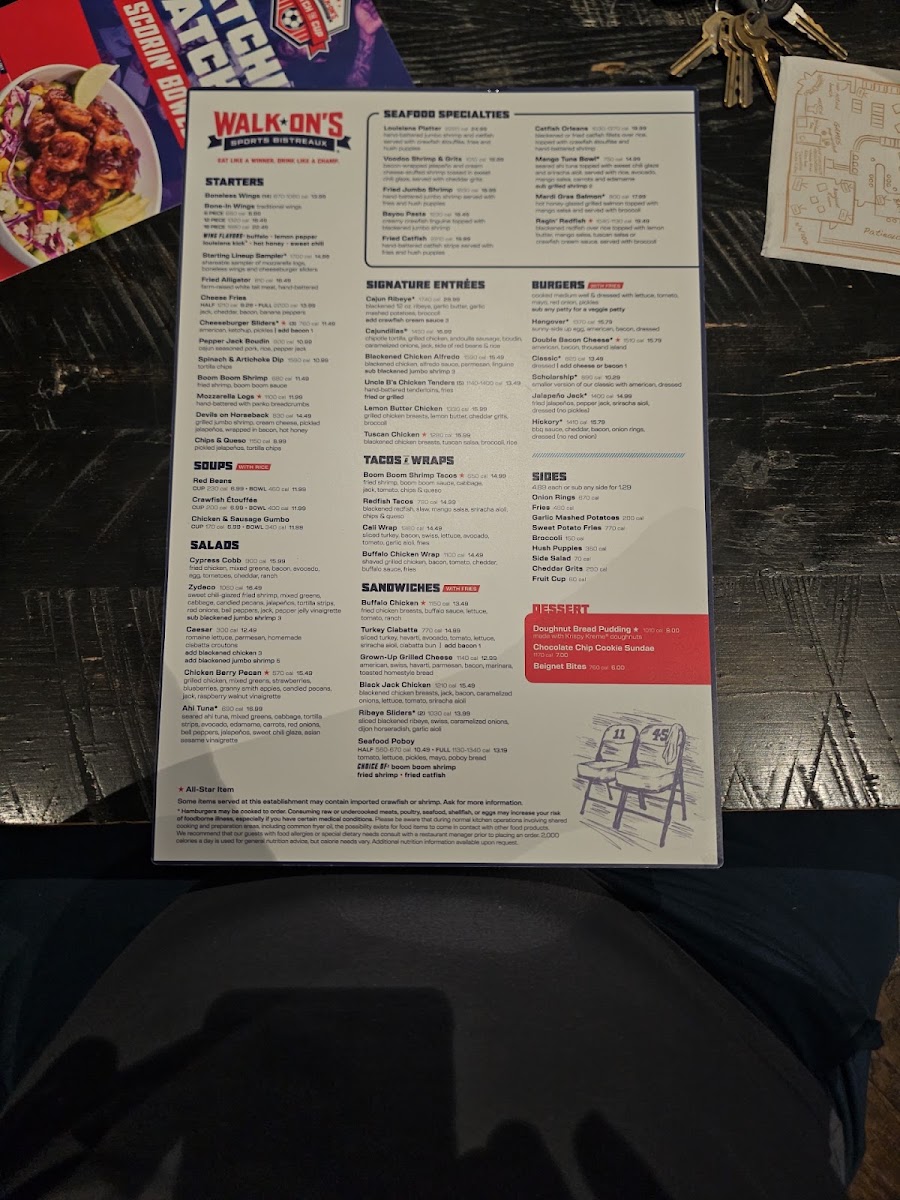 Walk-On's Sports Bistreaux Central, LA menu board