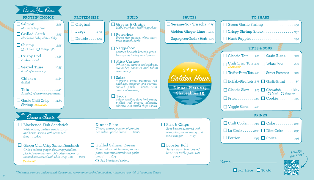 Brown Bag Seafood Co. menu board