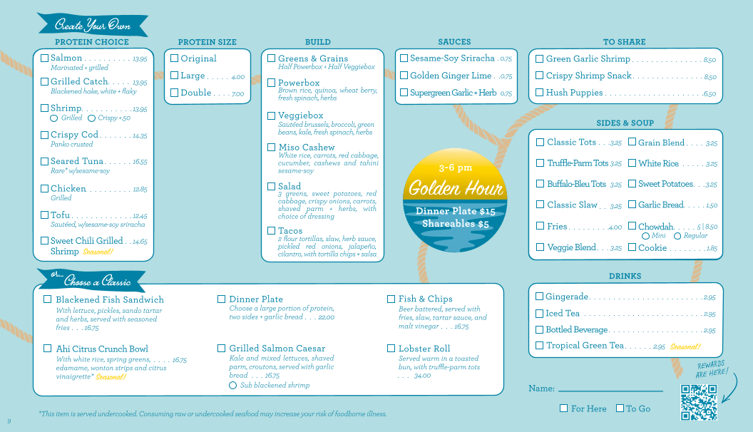 Brown Bag Seafood Co. menu board