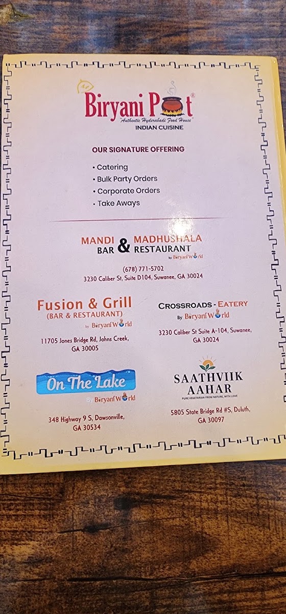 BiryaniPot menu board