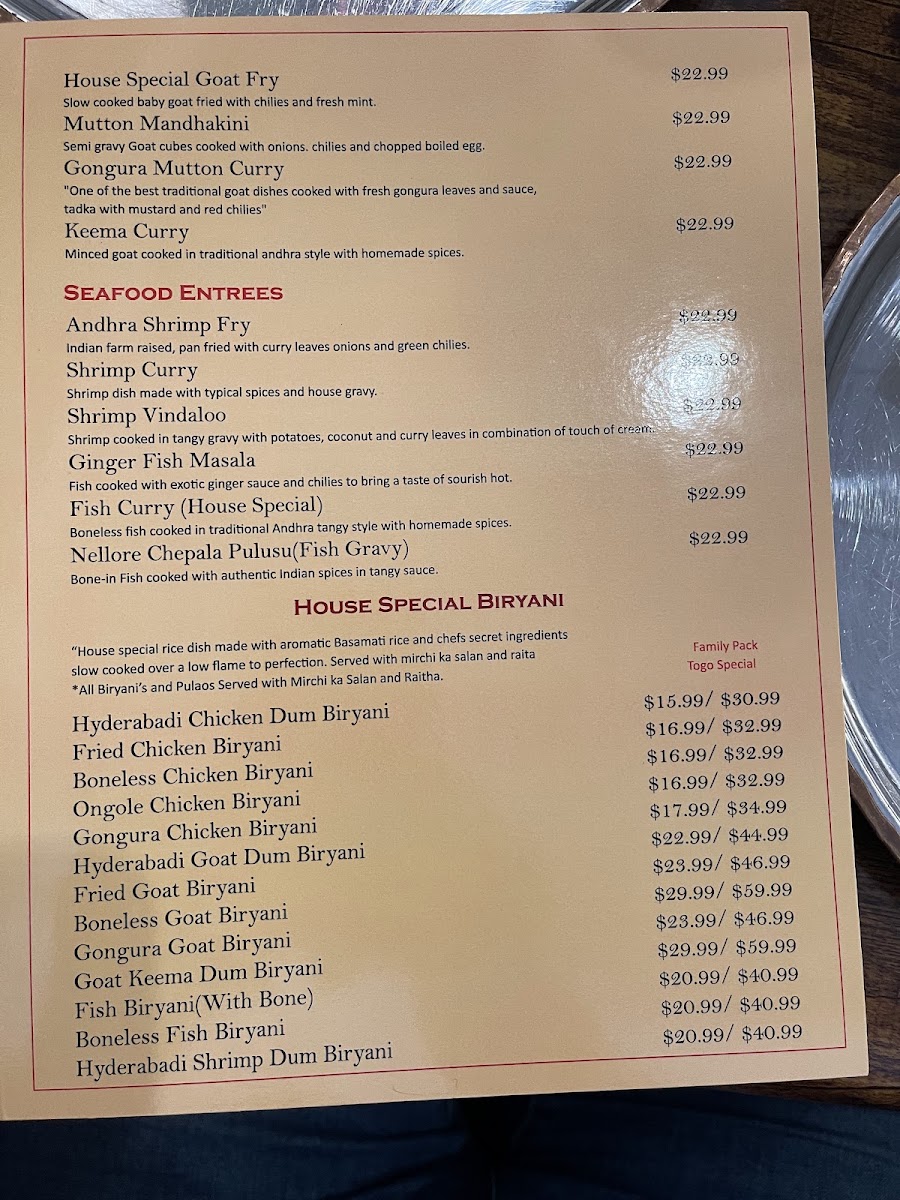 BiryaniPot menu board