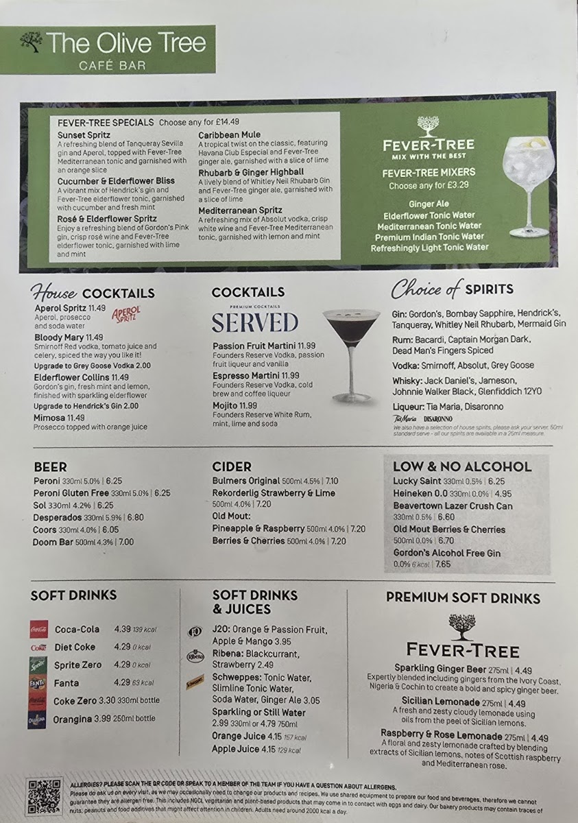 The Olive Tree menu board