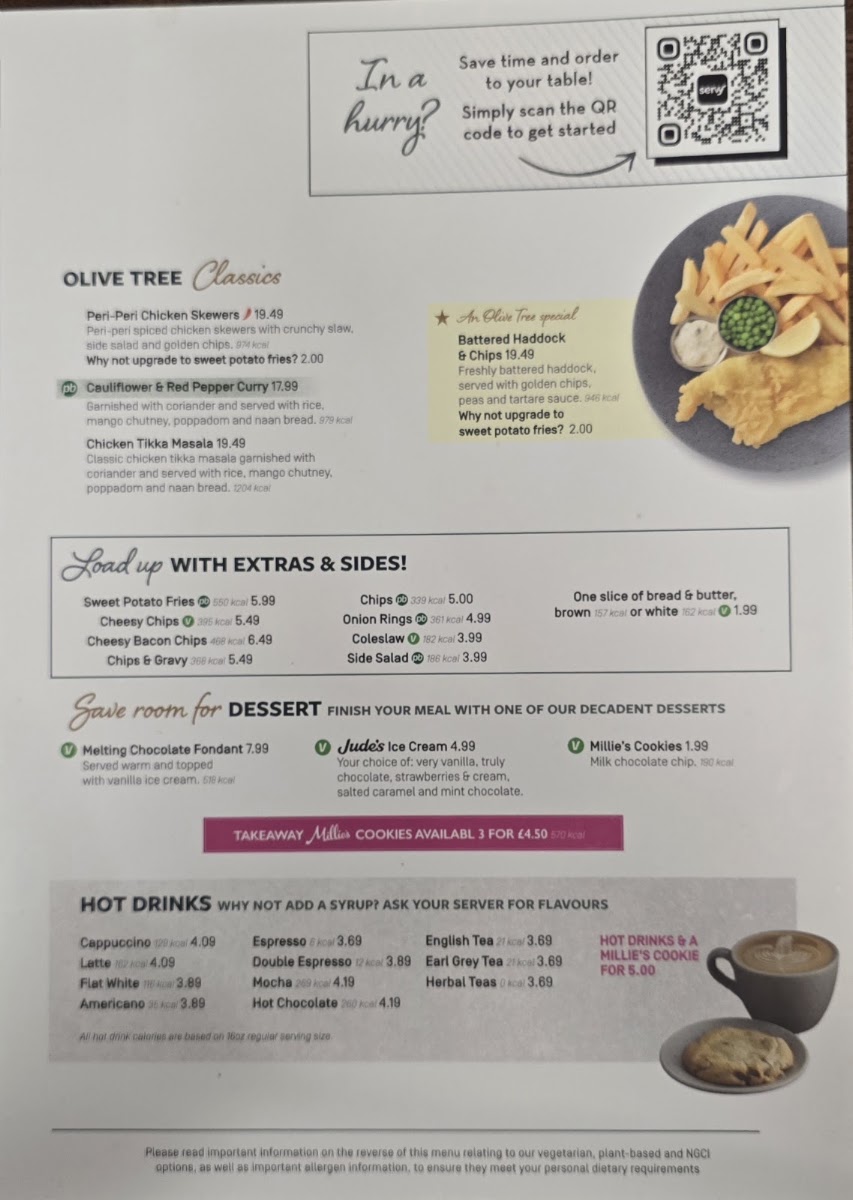 The Olive Tree menu board