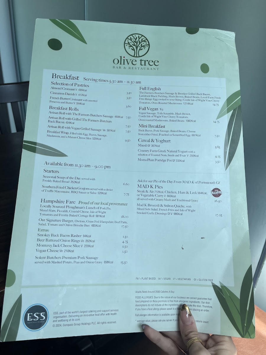 The Olive Tree menu board