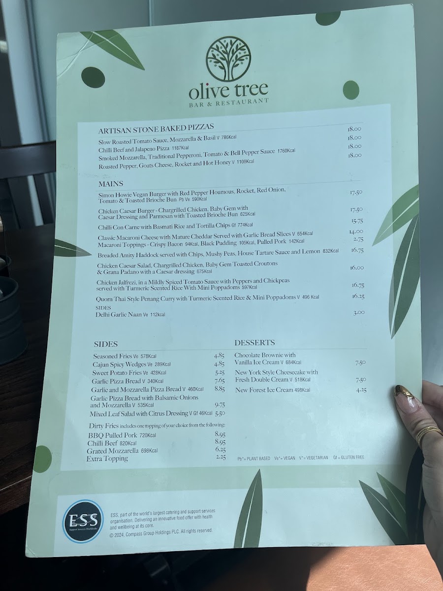 The Olive Tree menu board