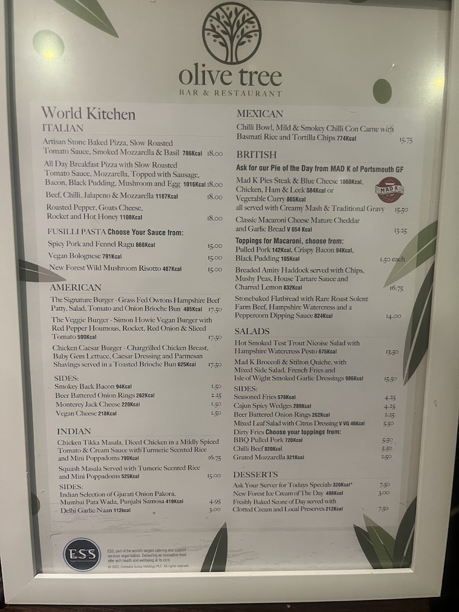 The Olive Tree menu board